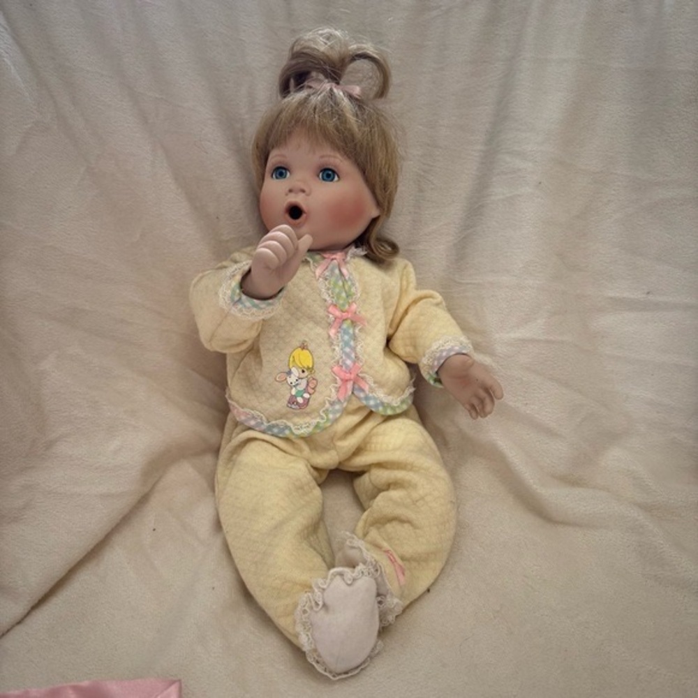 Vintage Baby Doll with Pink Ribbon and Lovey - Picture 2 of 7